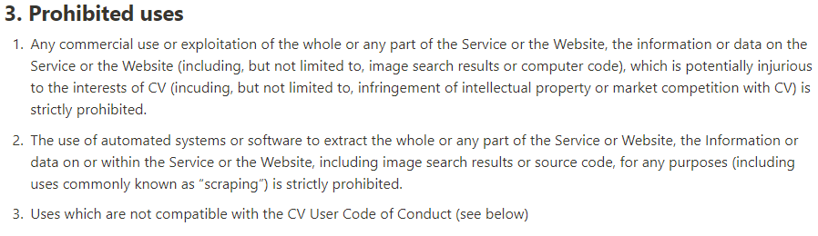 Prohibited Uses Terms and Conditions